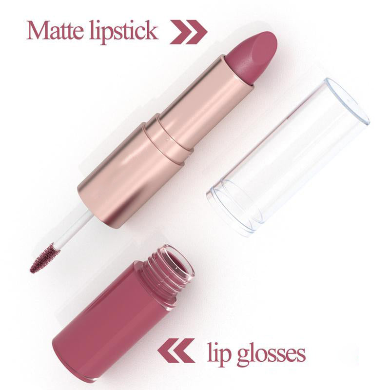 2 In 1 Lipstick Lip Glossy Set